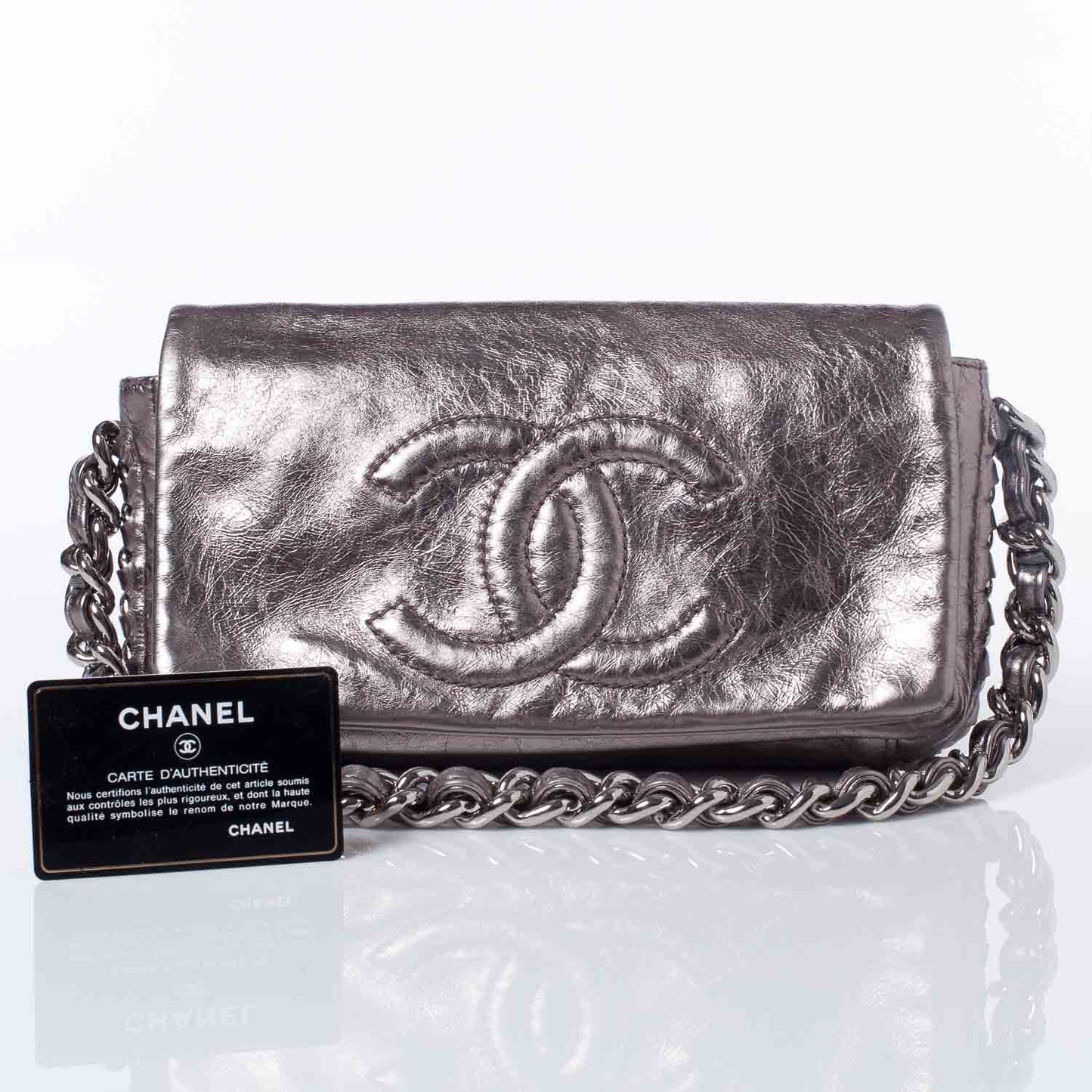 Leather Modern Chain Flap Bag Dark Silver