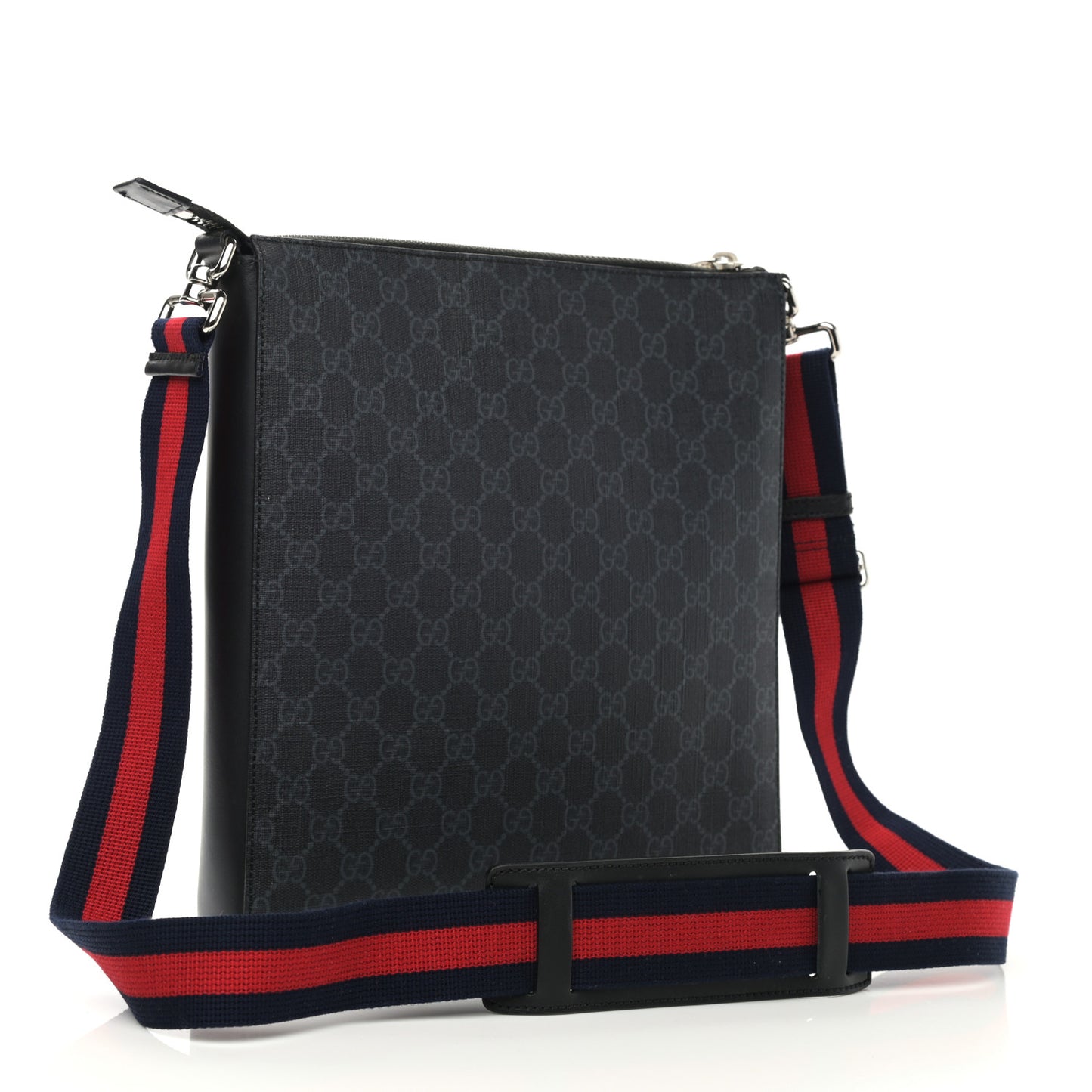 GG Supreme Monogram Appia Calfskin Web Flat Messenger Bag Black Grey