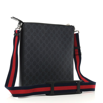 Gucci GG Supreme Monogram Appia Calfskin Web Flat Messenger Bag Black Grey 3 of 11