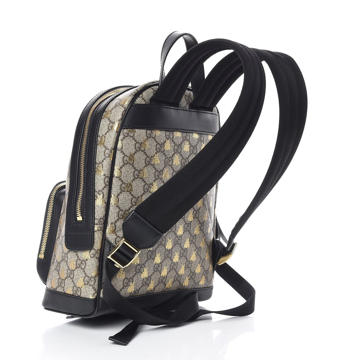 GG Supreme Monogram Bees Print Small Day Backpack Beige Oro Black