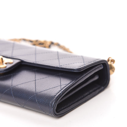 Chanel Iridescent Lambskin Quilted Chic Pearls Clutch With Chain Blue 10 of 12