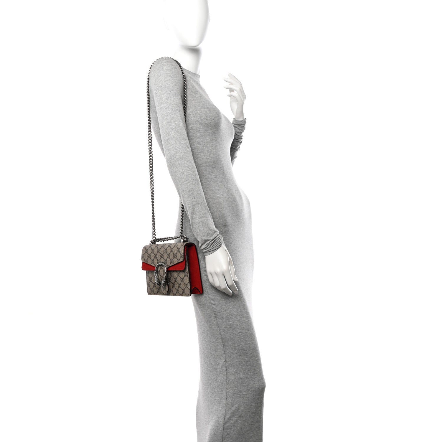 Gucci GG Supreme Monogram Suede Mini Dionysus Shoulder Bag Beige Ebony Vulcanic Red 2 of 12