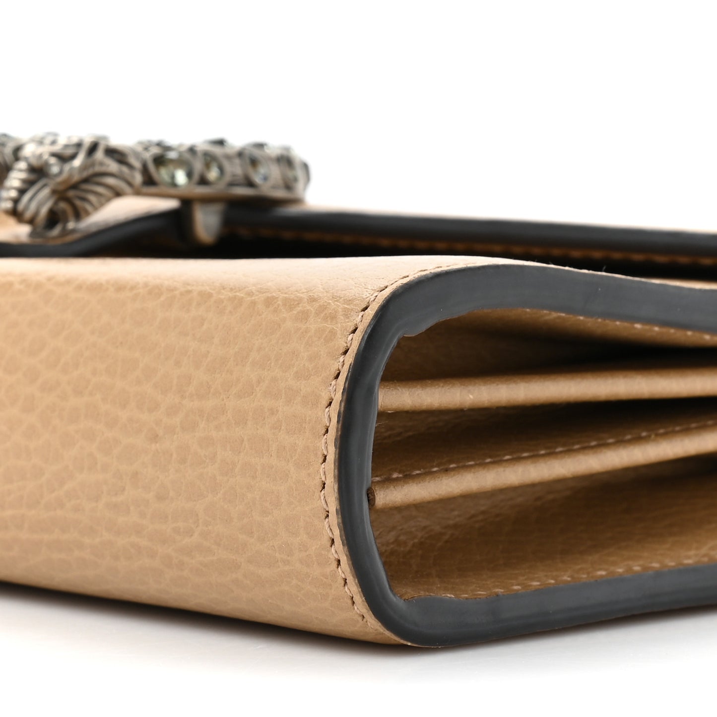 Dollar Calfskin Crystal Mini Dionysus Chain Wallet Natural Tan Black Diamond
