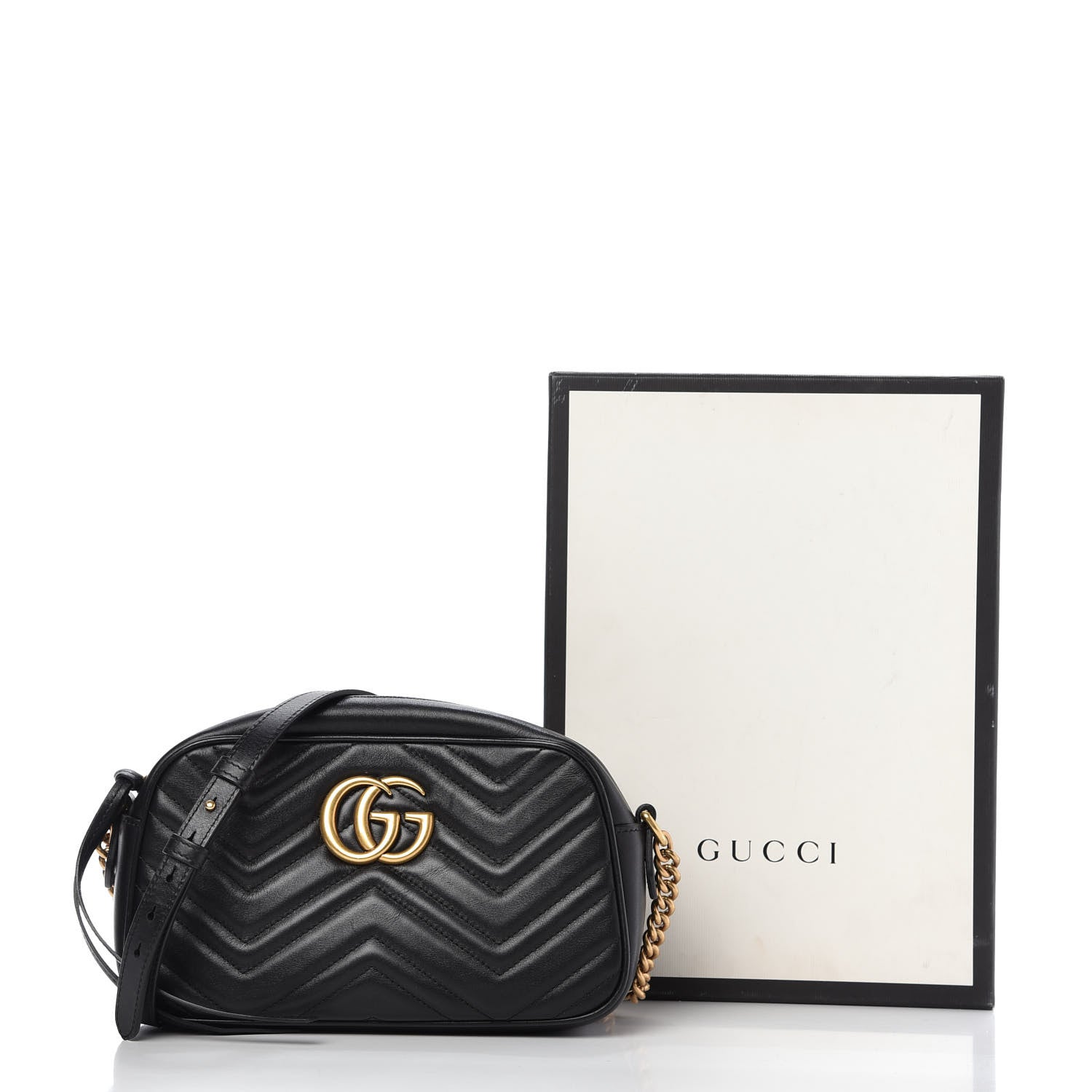 Gucci Calfskin Matelasse Small GG Marmont Chain Shoulder Bag Black 10 of 10