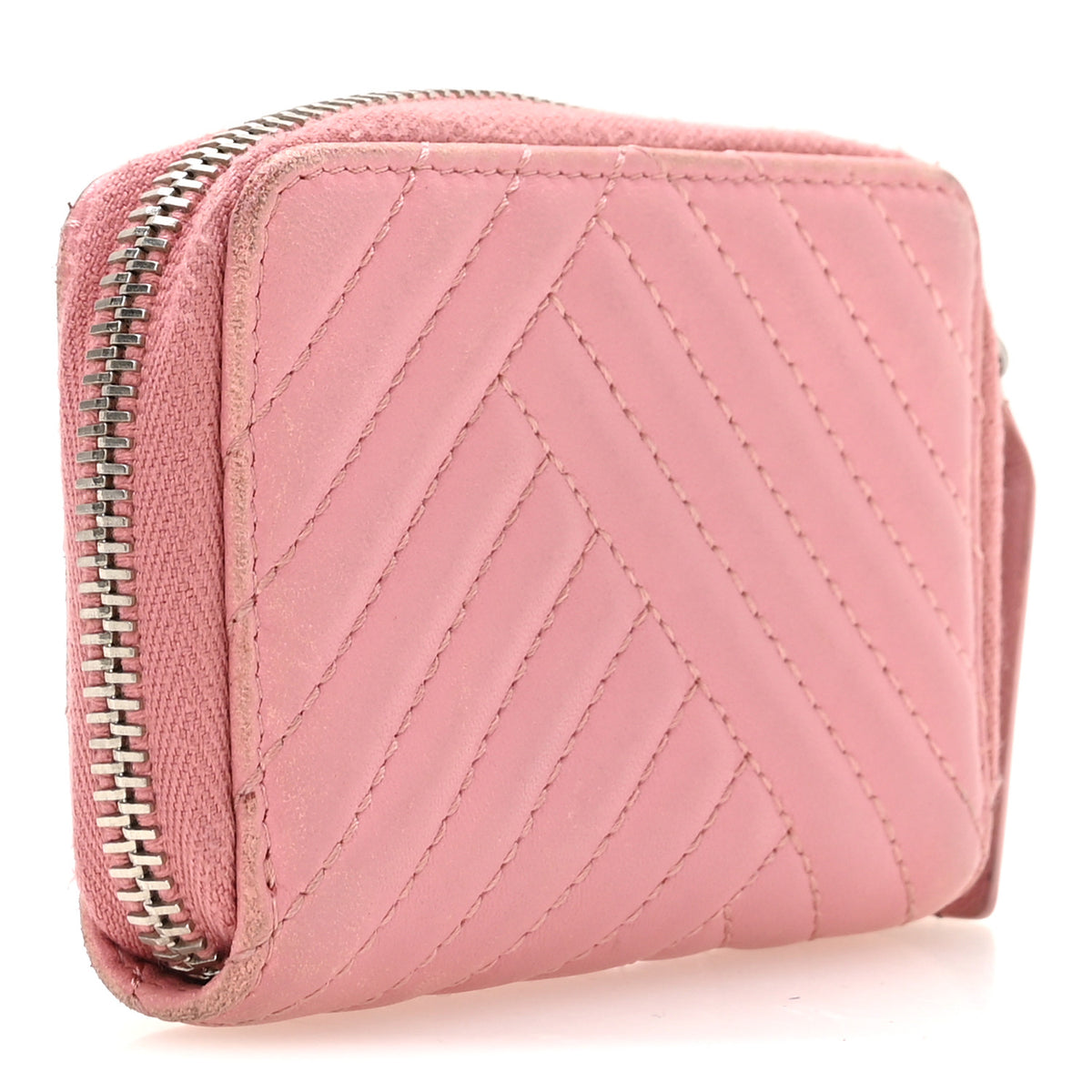 Chanel Lambskin Quilted Crossing Zip Around Coin Purse Pink 3 of 8