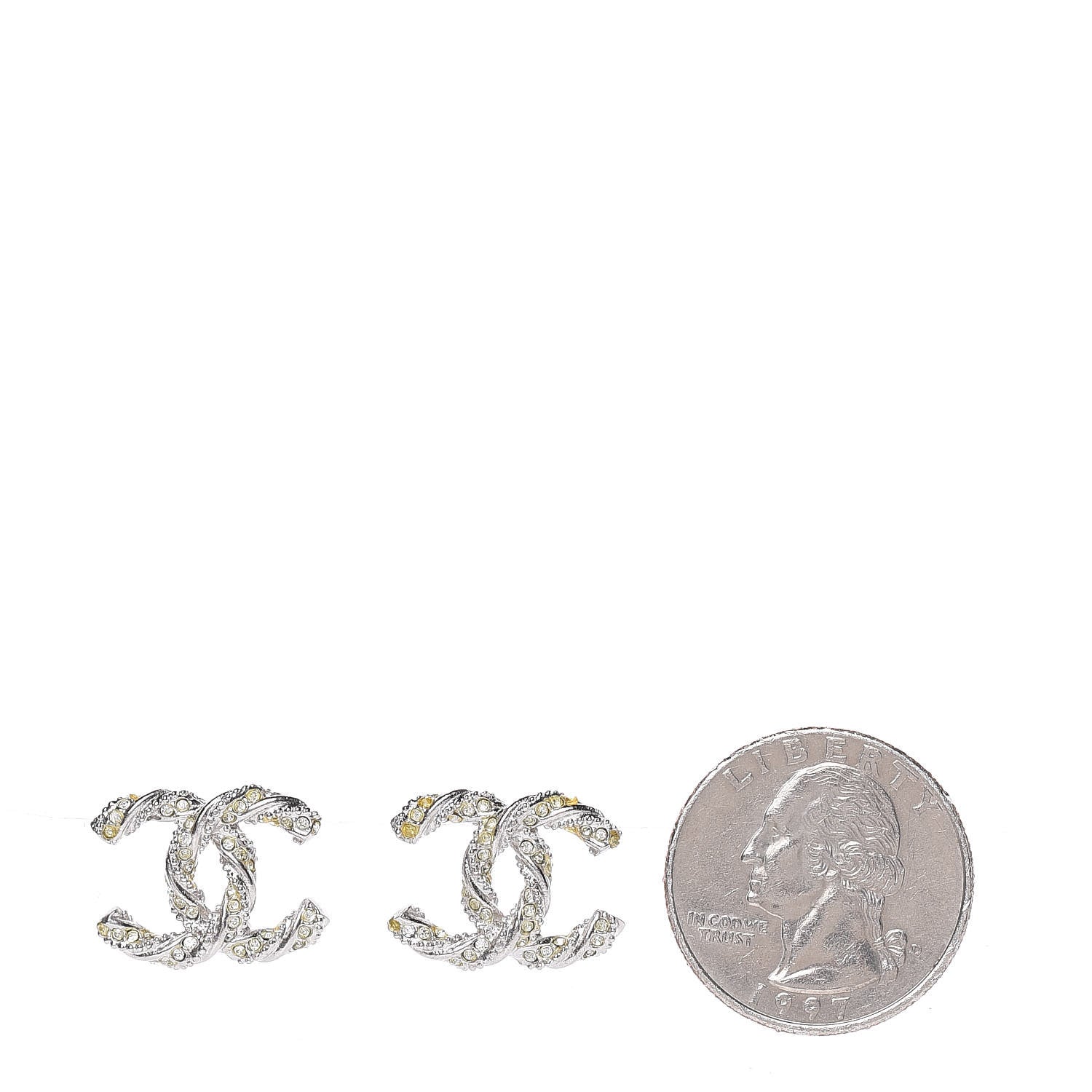 Chanel Crystal Twisted CC Earrings Silver 2 of 5