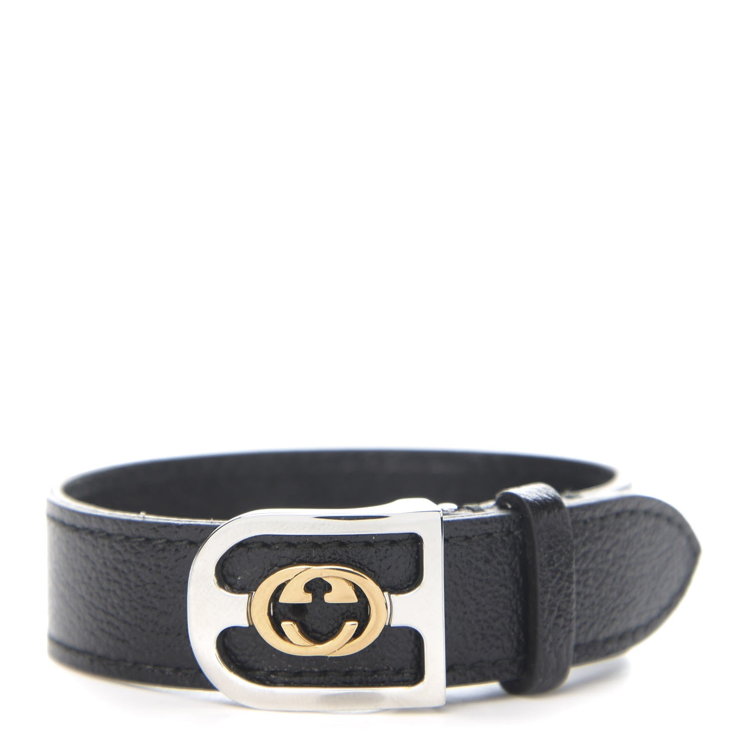 Gucci Stainless Steel 18K Yellow Gold Calfskin Interlocking G Bracelet Black 1 of 5