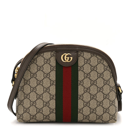Gucci GG Supreme Monogram Textured Dollar Calfskin Web Small Ophidia Dome Shoulder Bag Beige Ebony New Acero 1 of 11