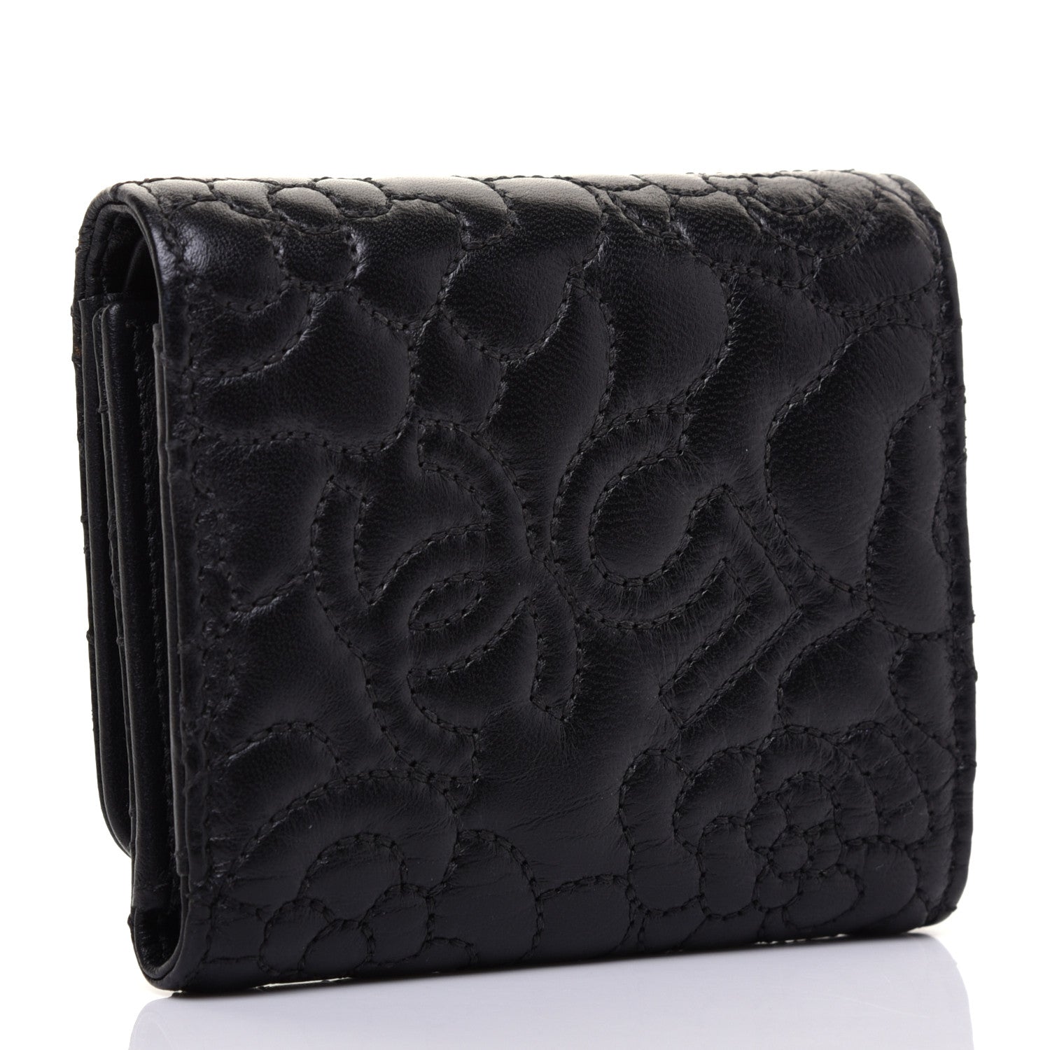 Chanel Lambskin Camellia Embossed Small Wallet Black 3 of 9