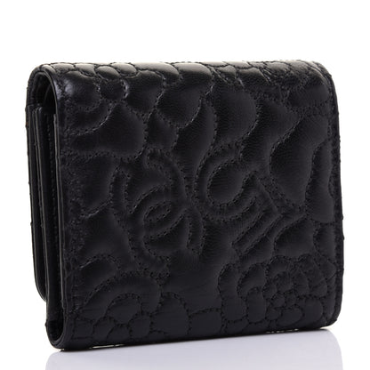 Chanel Lambskin Camellia Embossed Small Wallet Black 3 of 9