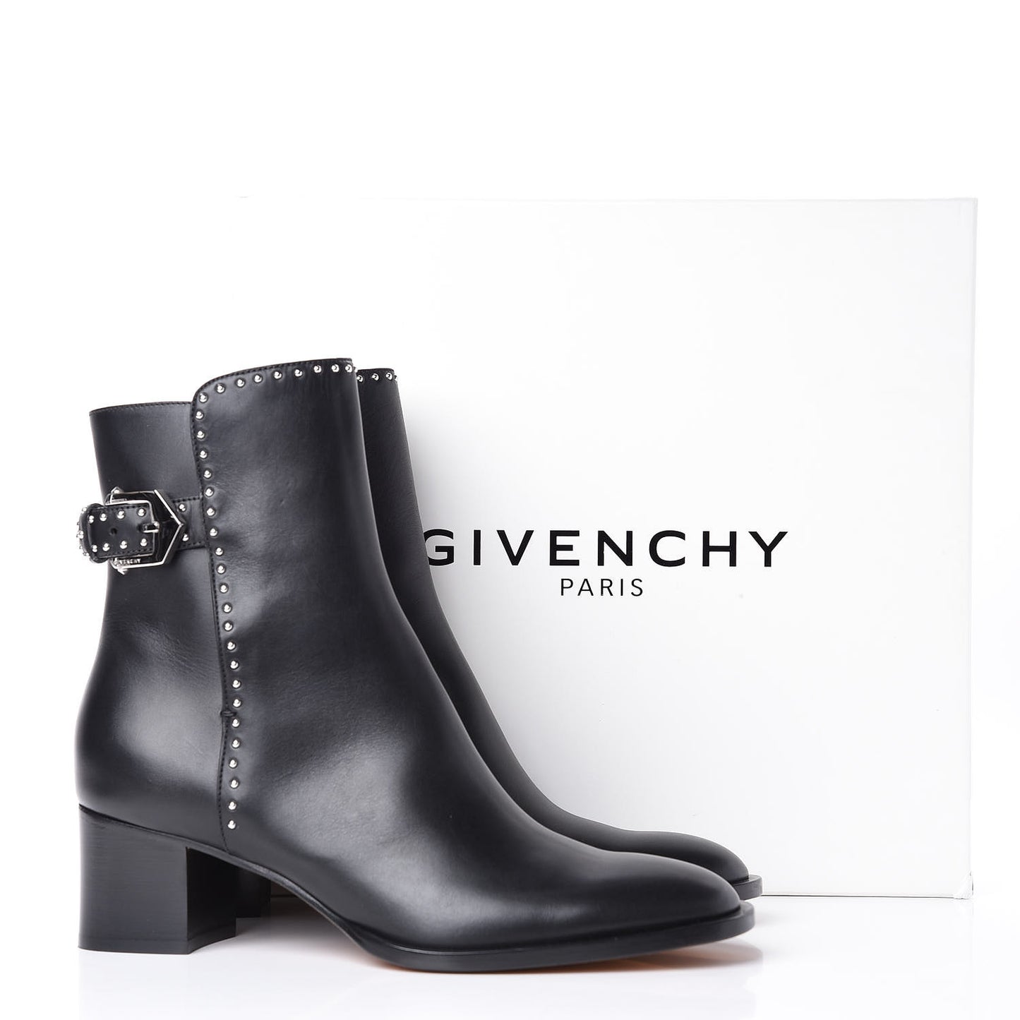 Smooth Calfskin Elegant Studded Ankle Boots 40 Black