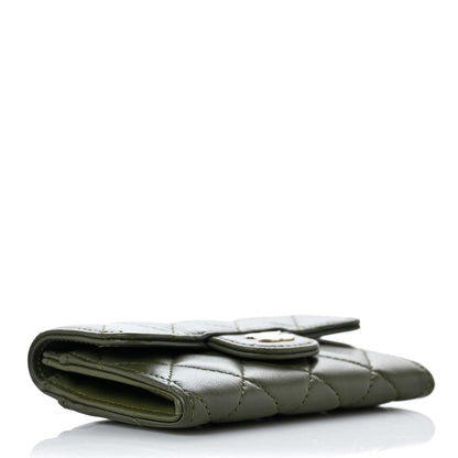 Chanel Lambskin Quilted Flap Card Holder Wallet Khaki 4 of 8