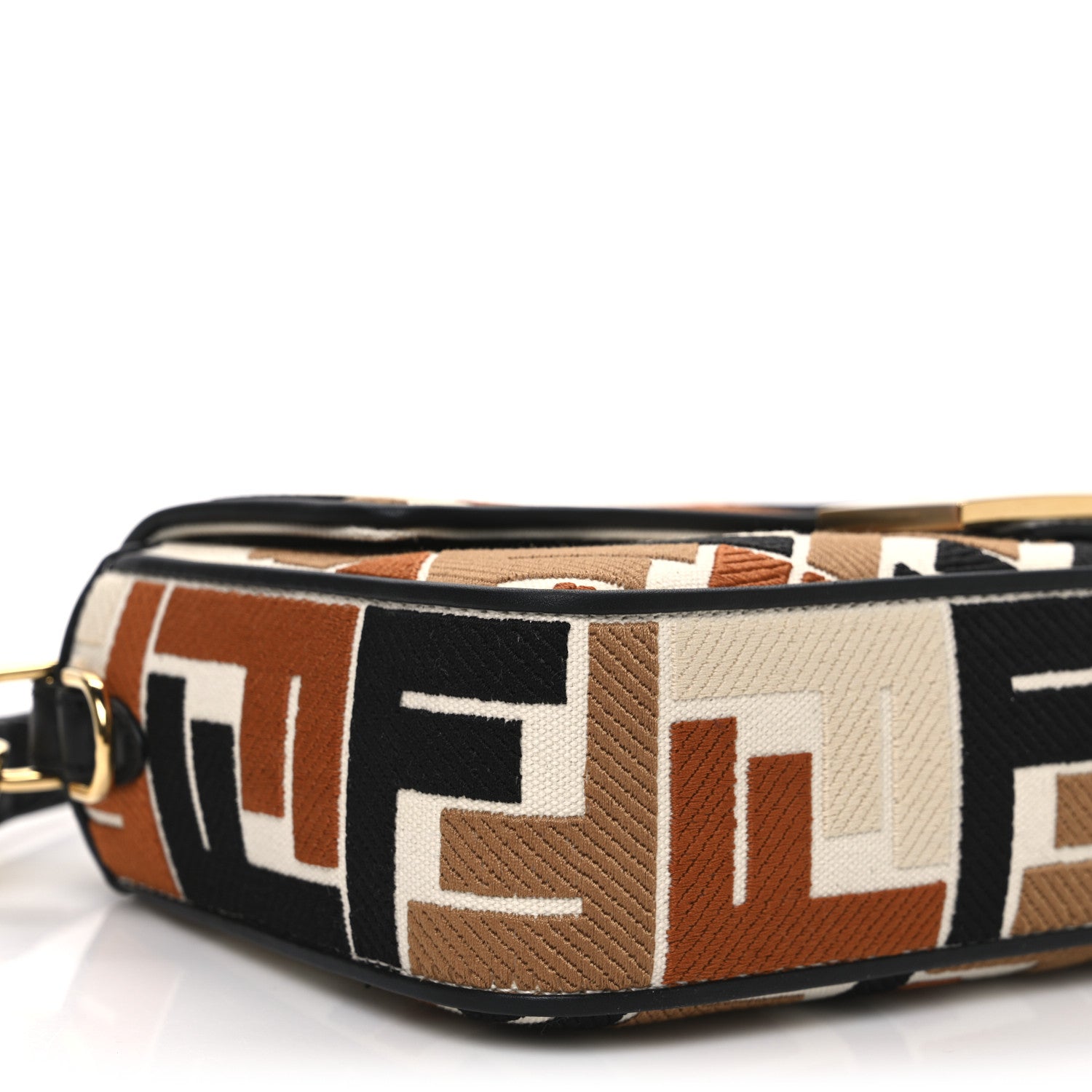 Fendi Canvas Vitello Seta FF Multicolor Embroidered Baguette Brandy Black 9 of 10