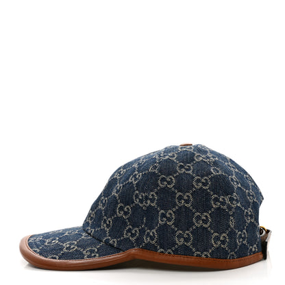 Gucci Washed Jacquard Denim Nappa GG Monogram Oscar Baseball Hat Denim Cuir 6 of 10