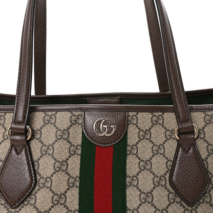Gucci GG Supreme Monogram Calfskin Web Large Ophidia Tote Beige Dark Brown 7 of 10