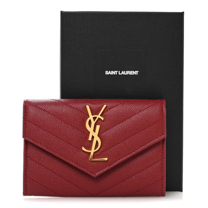 Saint Laurent Grain De Poudre Matelasse Chevron Small Monogram Envelope Wallet Opyum Red 11 of 11
