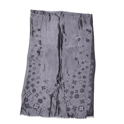 Louis Vuitton Silk Acetate Monogram Saint Petersbourg Stole Black Grey 3 of 4