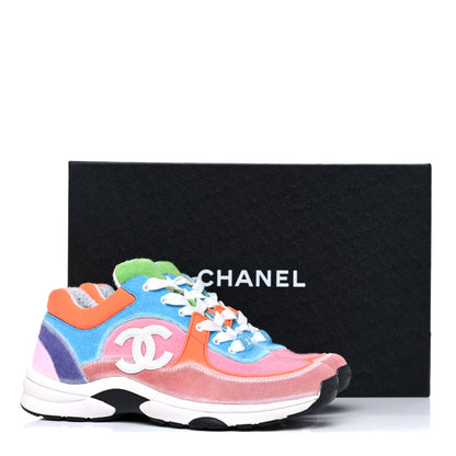Chanel Fabric Calfskin Suede CC Womens Sneakers 37.5 White Multicolor 10 of 10