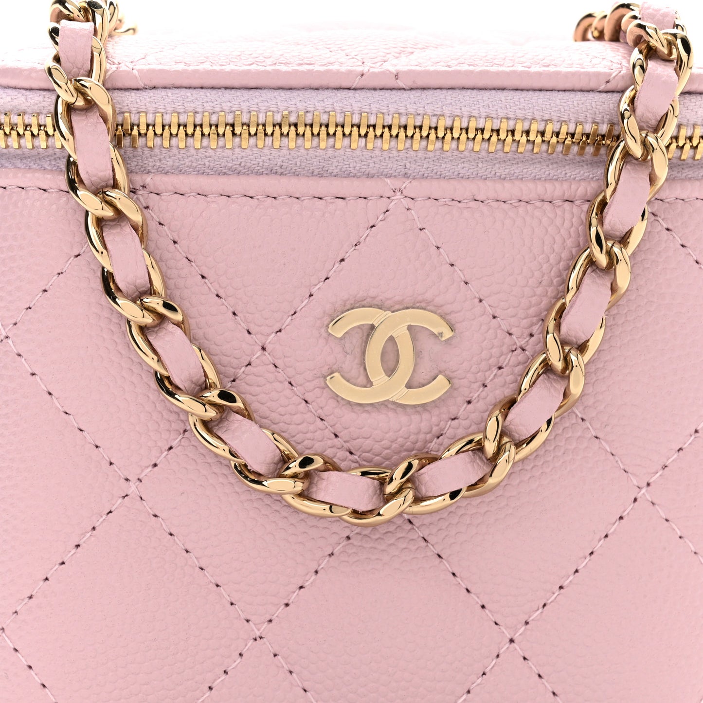 Caviar Quilted Mini Vanity Case With Chain Light Pink