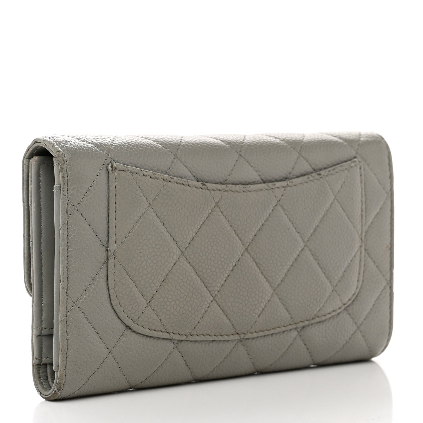 Caviar Quilted Large Flap Wallet Grey