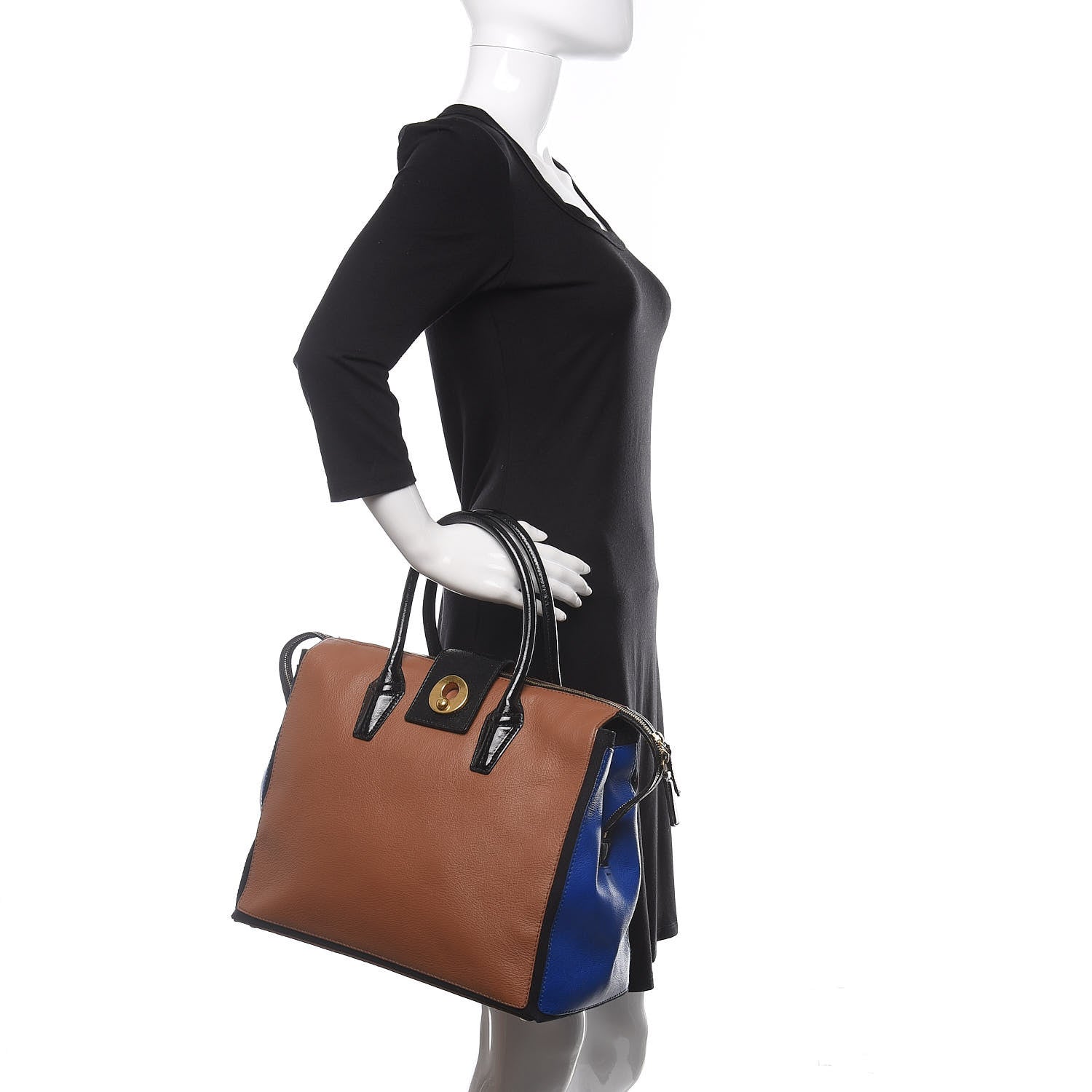 Saint Laurent Calfskin Medium Travel Muse Two Cabas Brown Blue 2 of 13