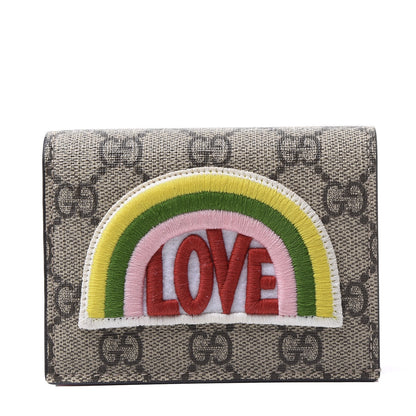 Gucci Soft GG Supreme Monogram Rainbow Embroidered Card Case Wallet 1 of 9