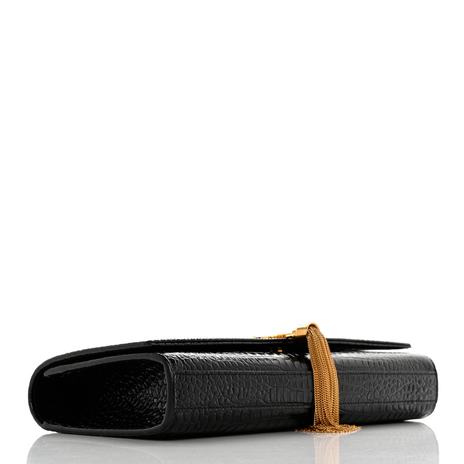 Saint Laurent Calfskin Crocodile Embossed Classic Monogram Tassel Clutch Black 4 of 8