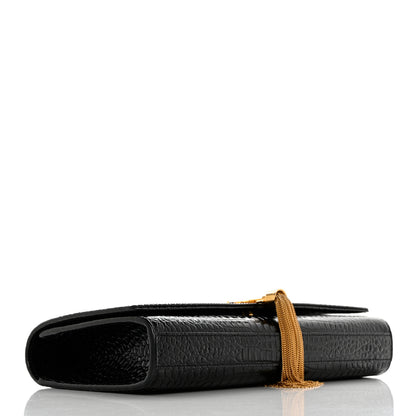 Saint Laurent Calfskin Crocodile Embossed Classic Monogram Tassel Clutch Black 4 of 8