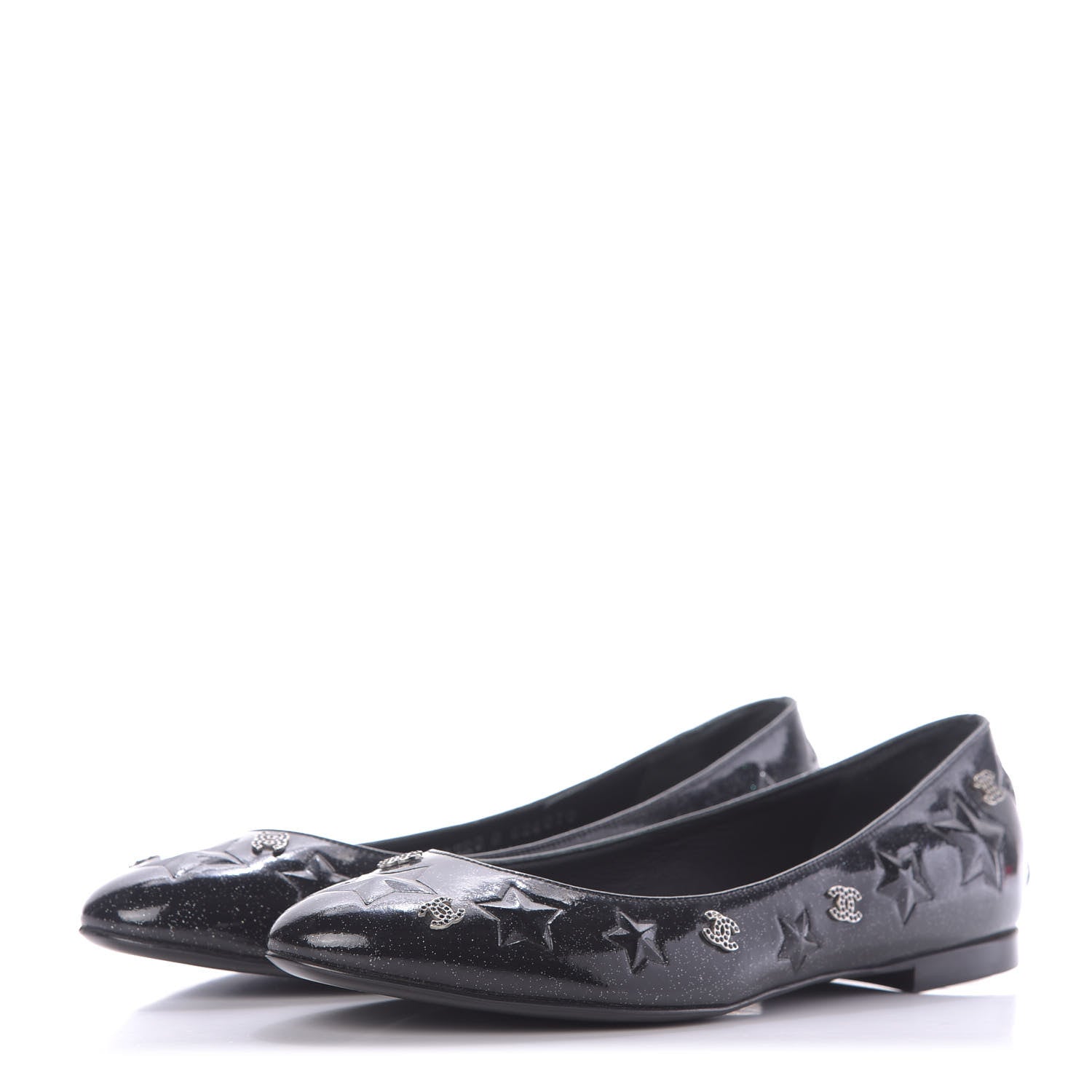 Chanel Patent Glitter Flats 38 Black 3 of 12