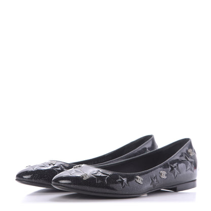 Chanel Patent Glitter Flats 38 Black 3 of 12