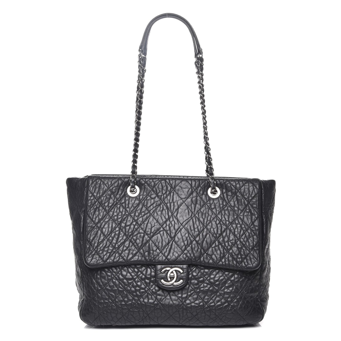 Crumpled Lambskin Quilted Large Tote Black