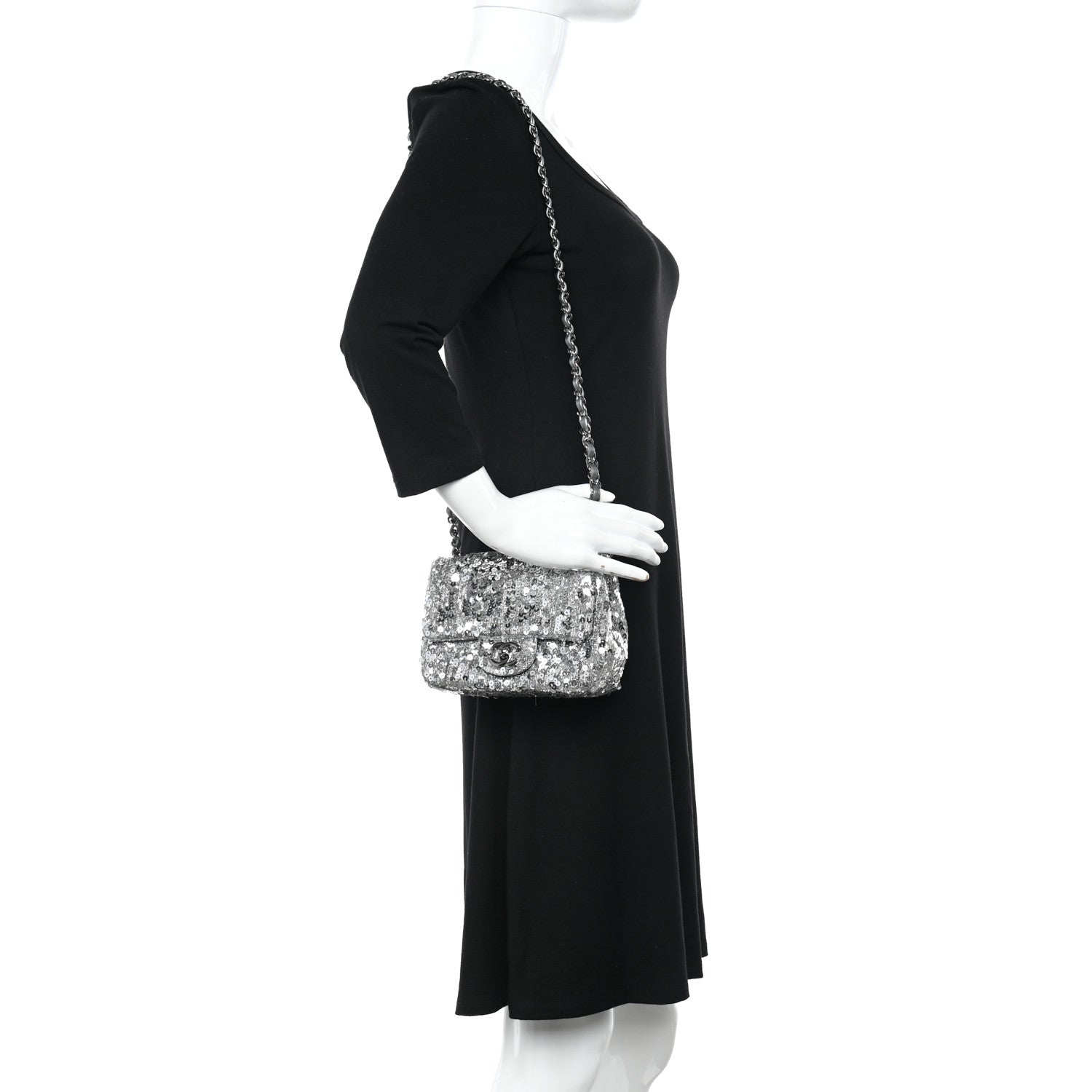 Chanel Sequin Mini Square Flap Silver 2 of 16