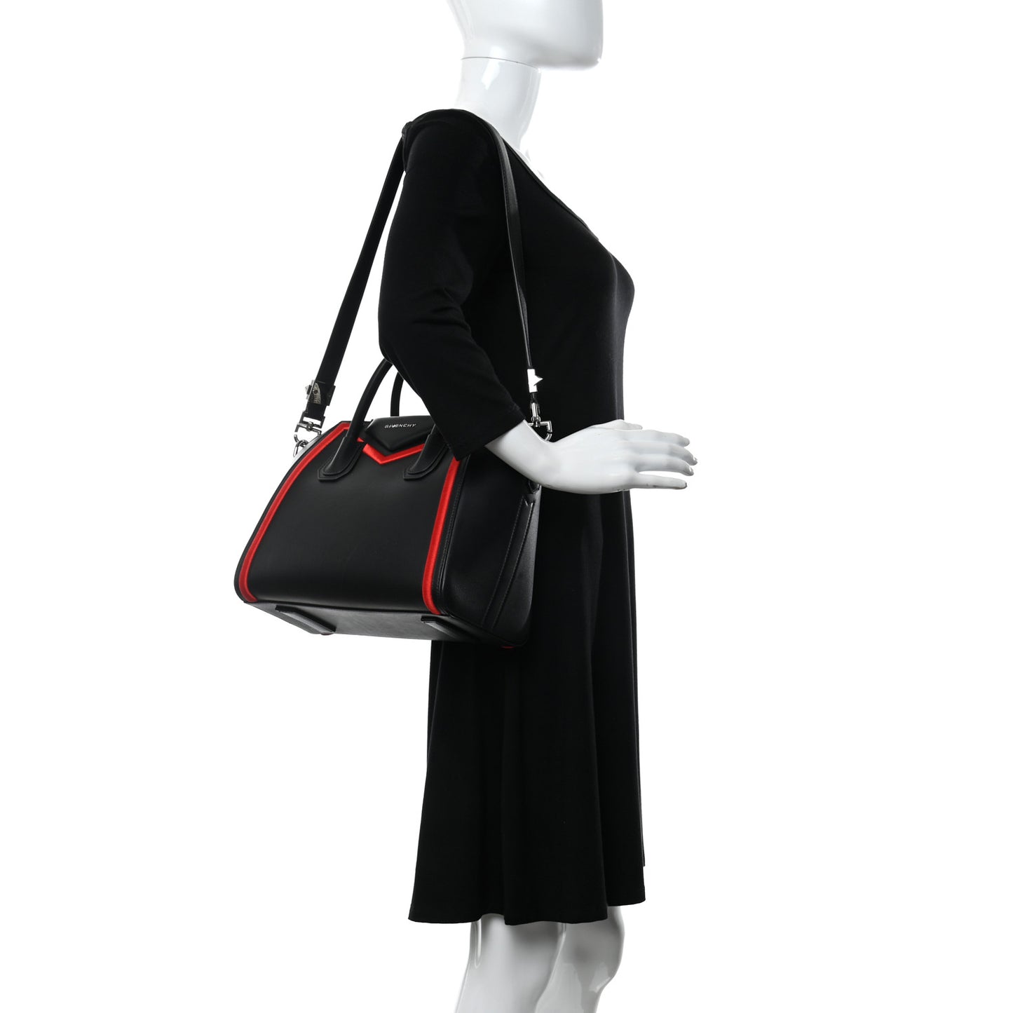 Calfskin Small Embroidered Frame Antigona Black Red