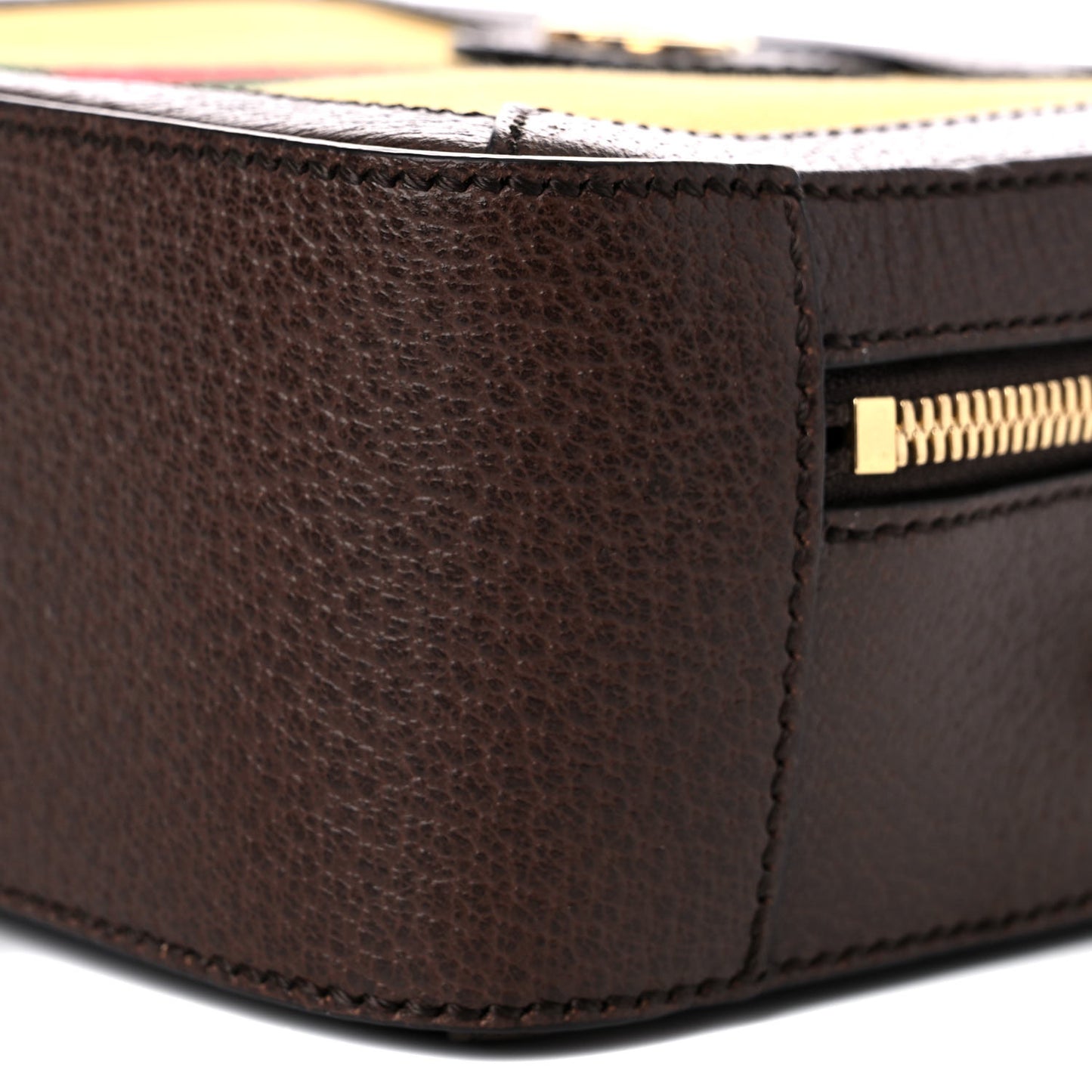 Canvas Textured Calfskin Web Mini Ophidia Top Handle Shoulder Bag Easy Yellow Dark Brown