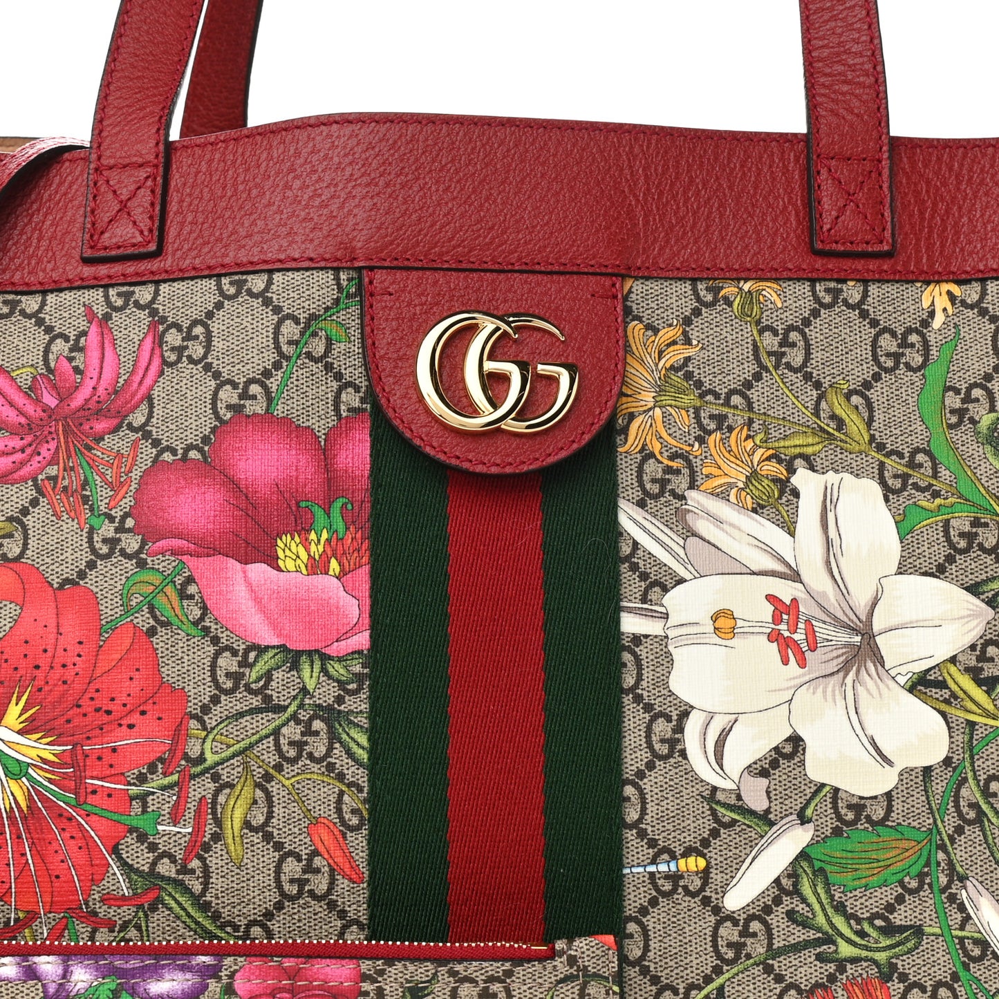 GG Supreme Monogram Flora Web Large Ophidia Tote Red