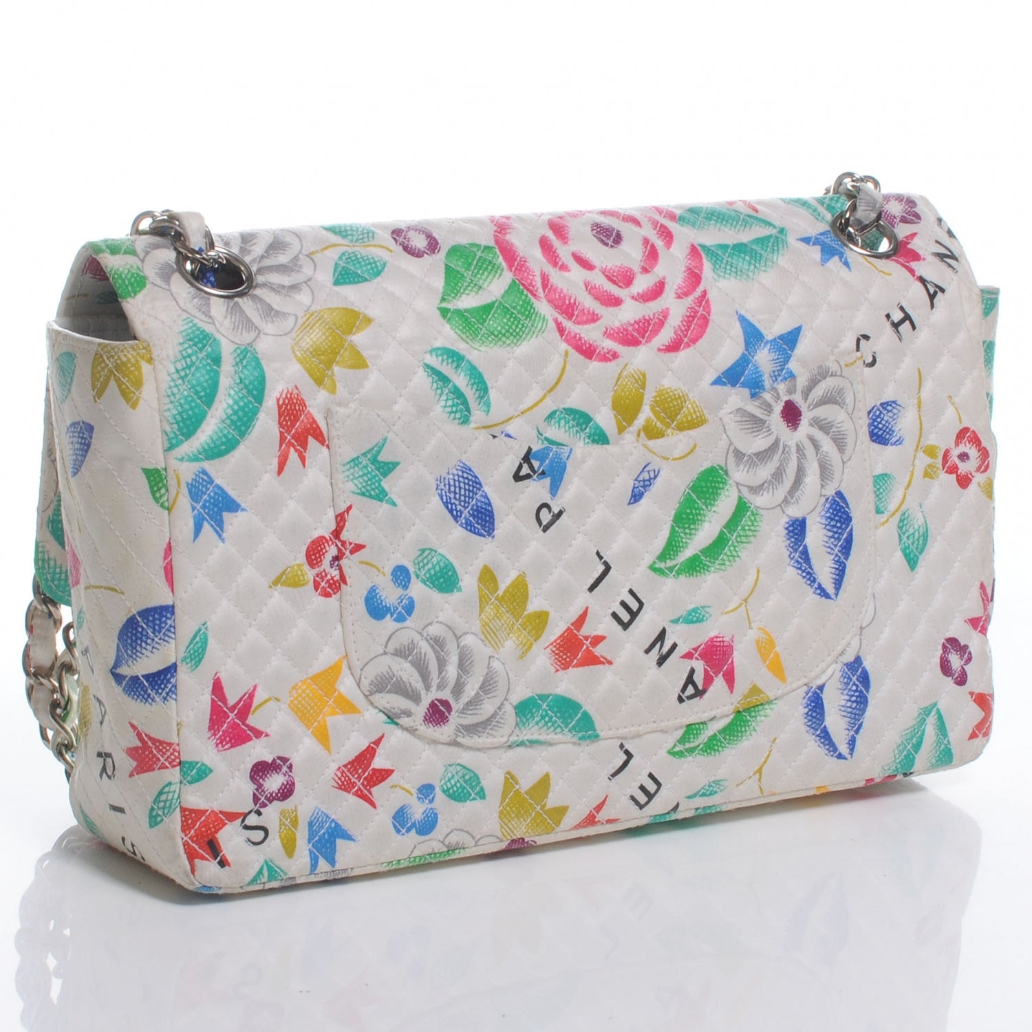 Chanel Fabric Quilted Floral Medium Double Flap White 3 of 7