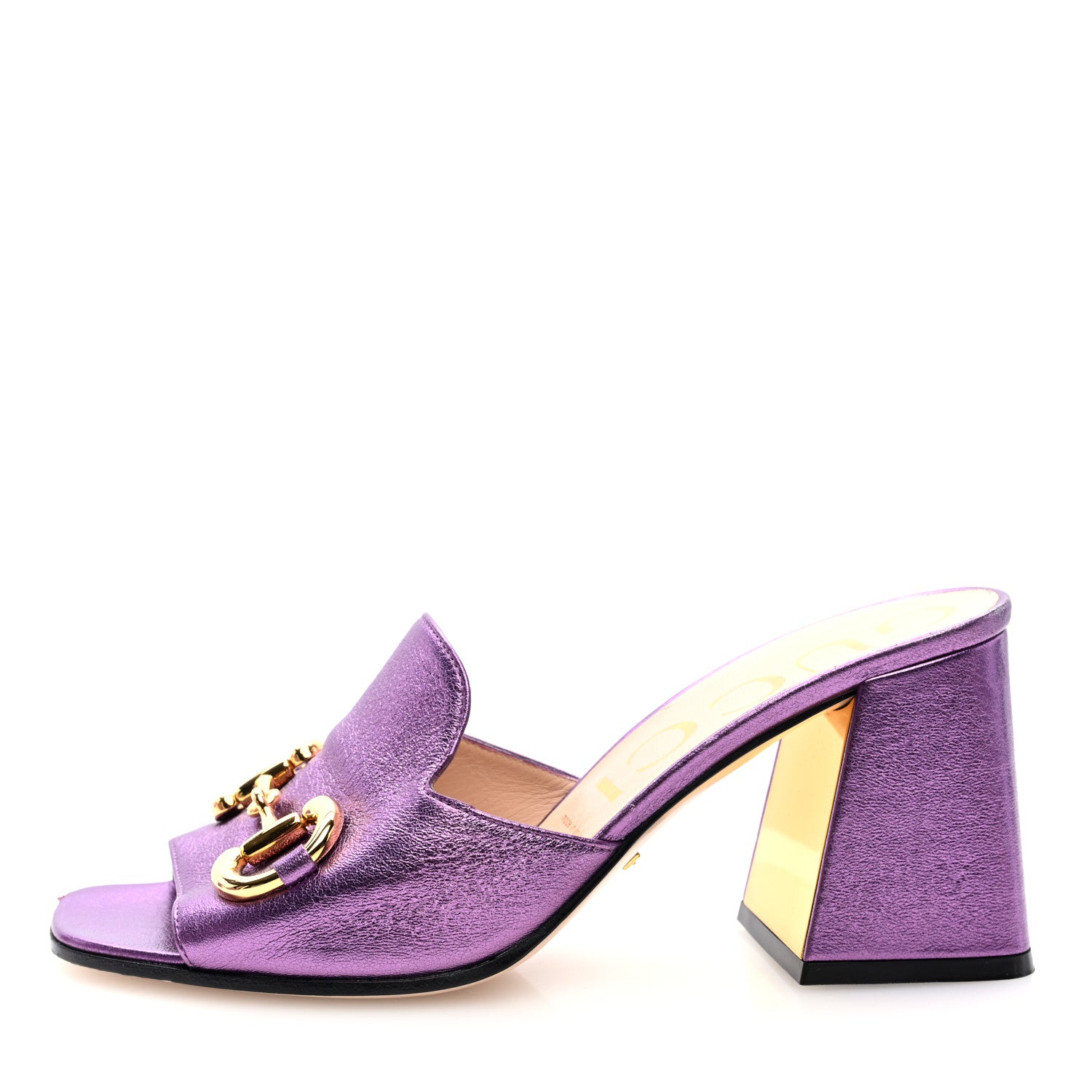 Gucci Metallic Nappa Horsebit 75mm Slide Sandals 39 Violet 1712664