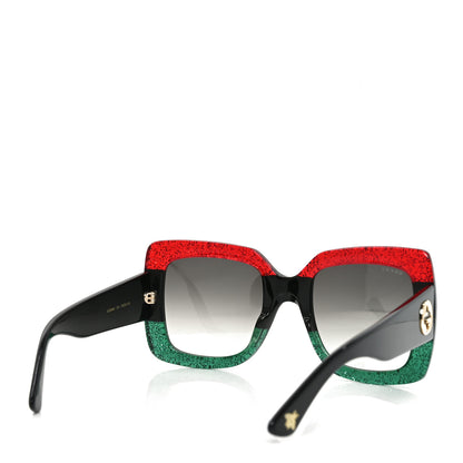 Gucci Acetate Square Frame Sunglasses GG0083S Glitter Red Black Green 4 of 7