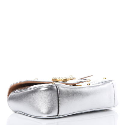 Gucci Metallic Calfskin Matelasse Studded Mini Pearly GG Marmont Shoulder Bag Silver 4 of 10