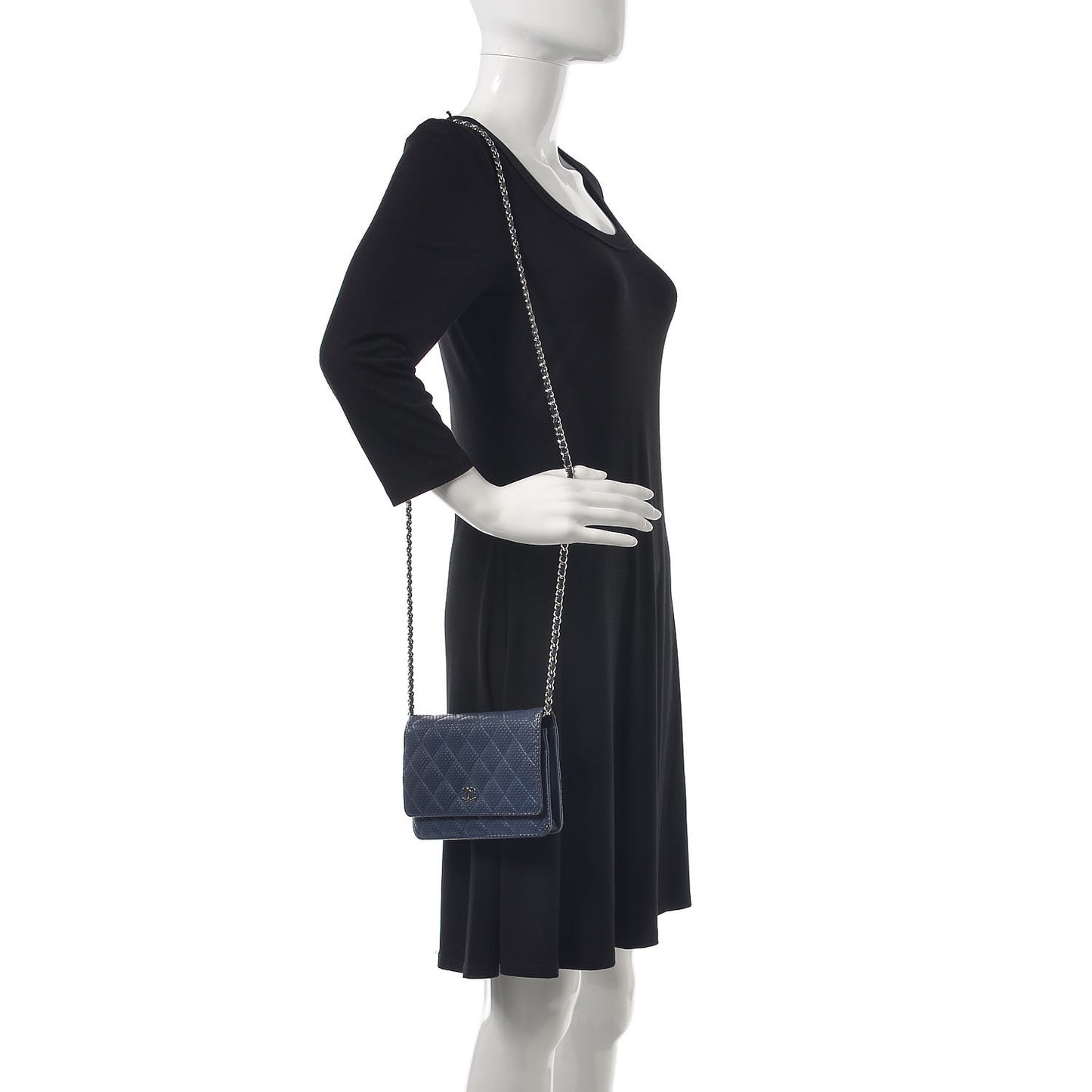Perforated Lambskin Quilted Wallet On Chain WOC Blue