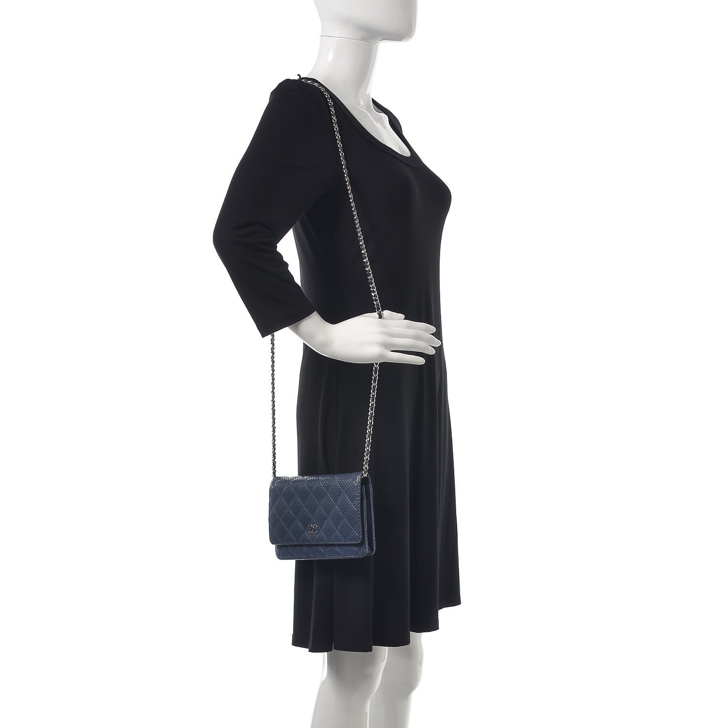 Chanel Perforated Lambskin Quilted Wallet On Chain WOC Blue 2 of 18