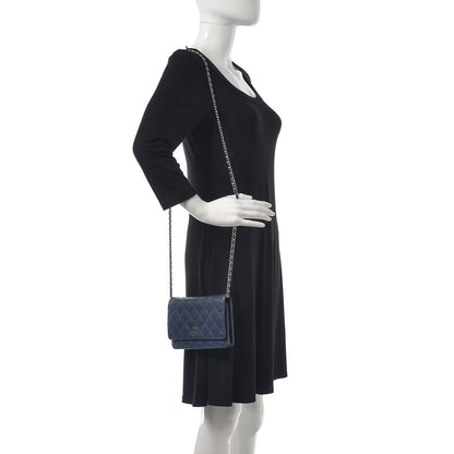 Chanel Perforated Lambskin Quilted Wallet On Chain WOC Blue 2 of 18