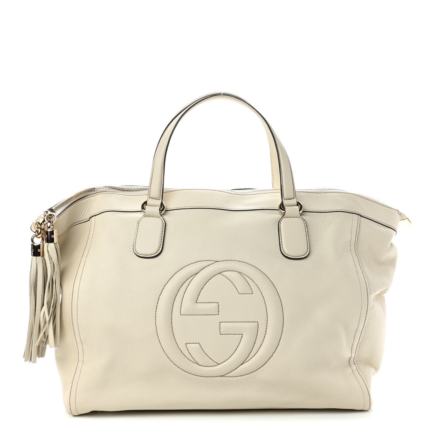 Pebbled Calfskin Large Soho Top Handle Bag Off White