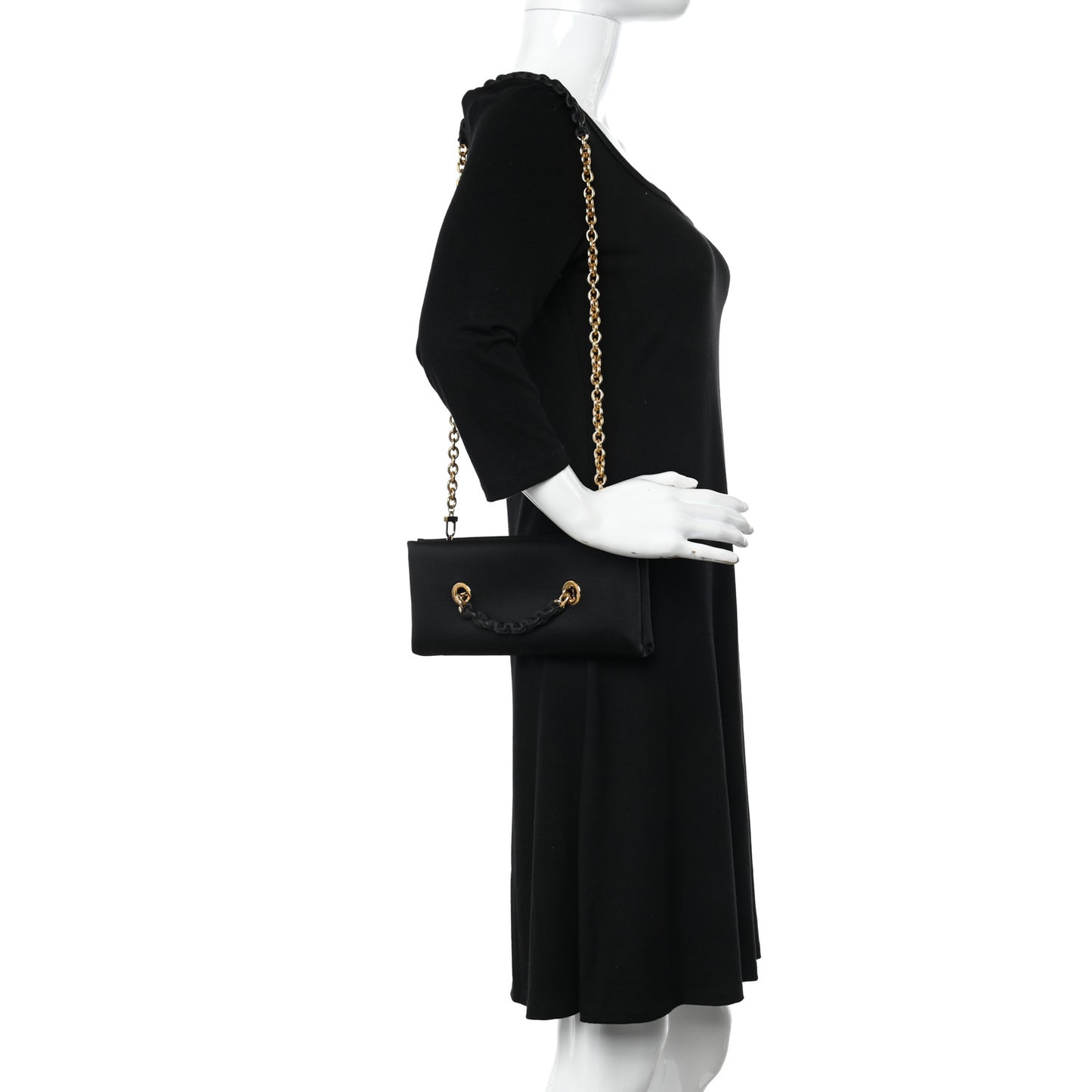 Satin Small Chain Clutch Bag Black