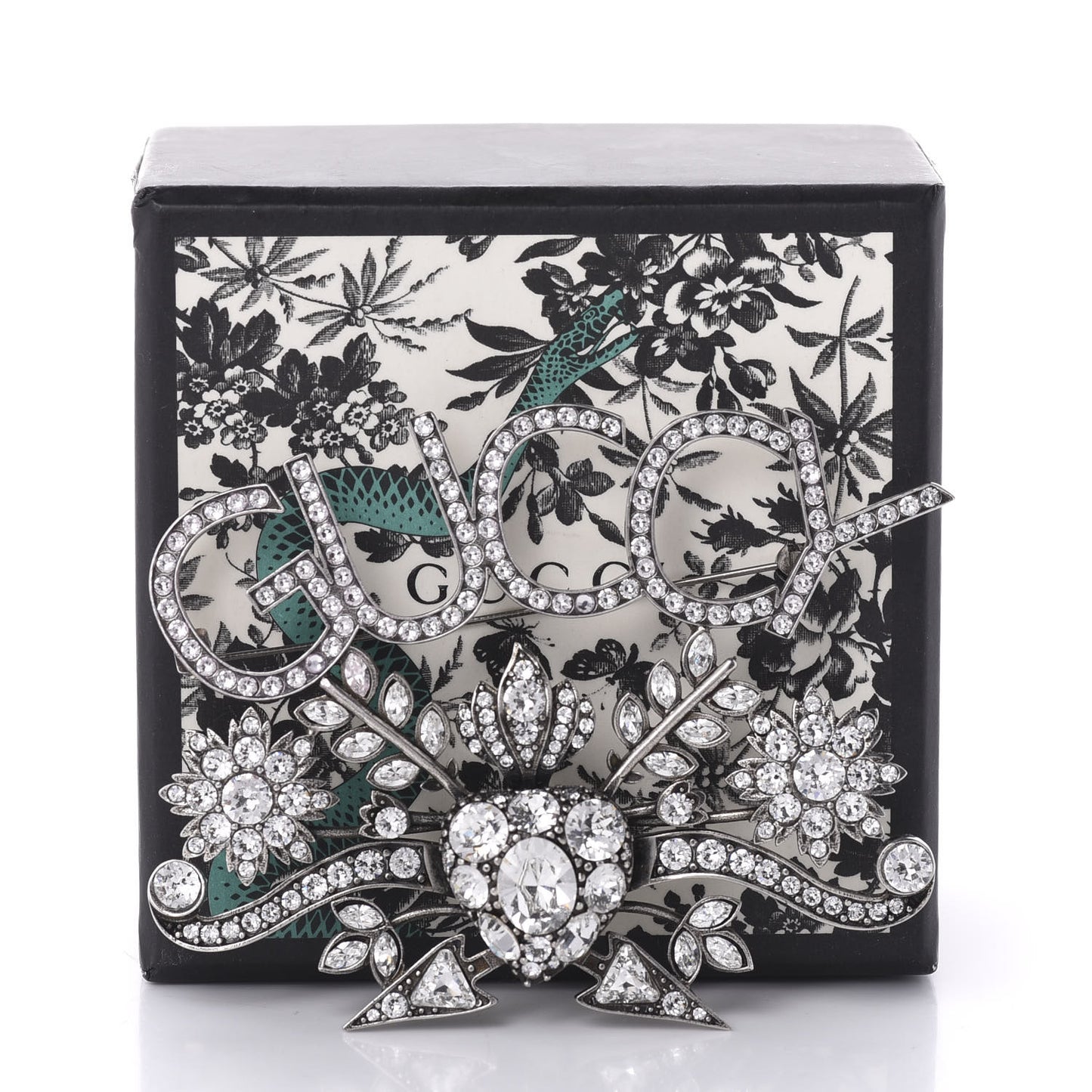 Metal Crystal Guccy Brooch Aged Silver