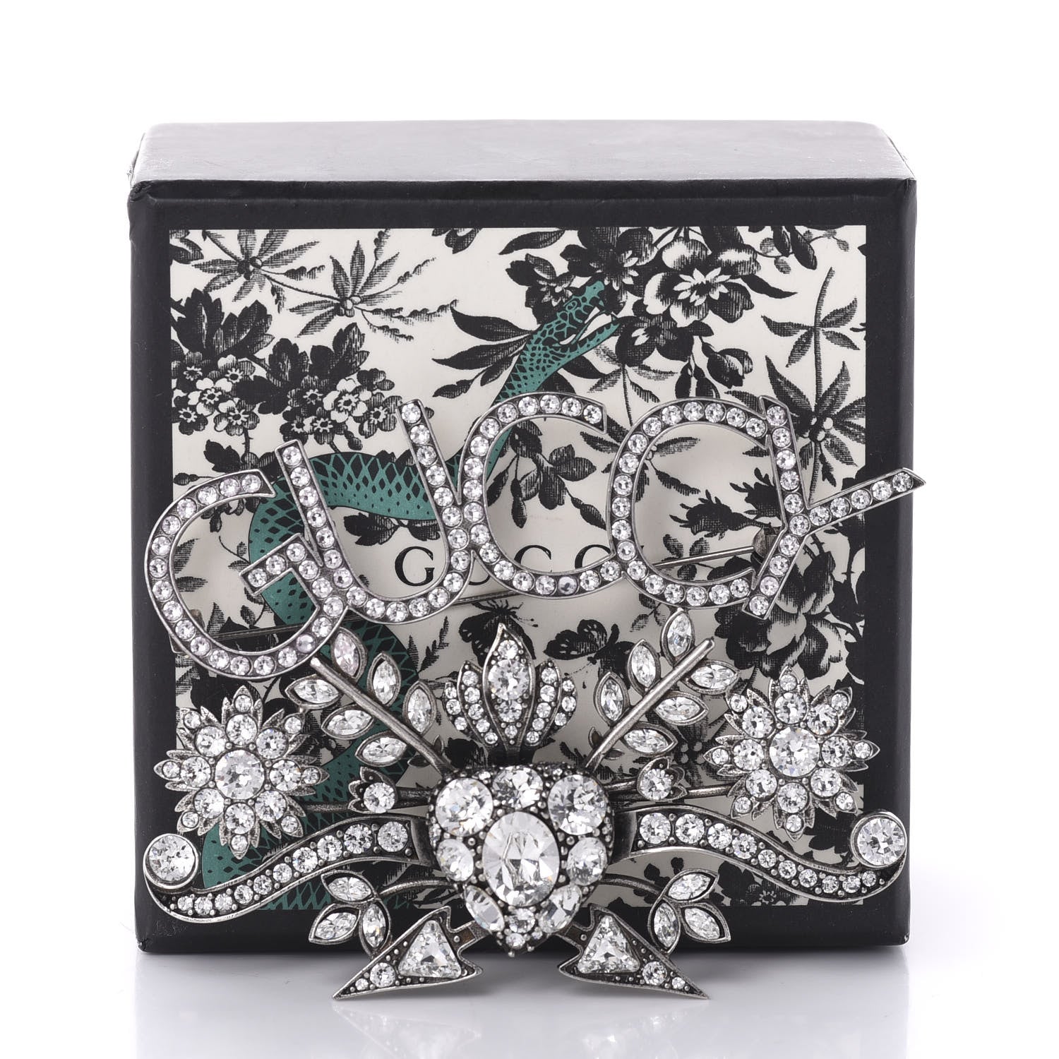 Gucci Metal Crystal Guccy Brooch Aged Silver 5 of 5