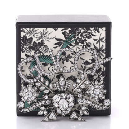 Gucci Metal Crystal Guccy Brooch Aged Silver 5 of 5
