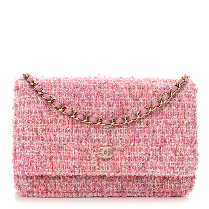 Chanel Tweed Quilted Wallet On Chain WOC Pink 1 of 12