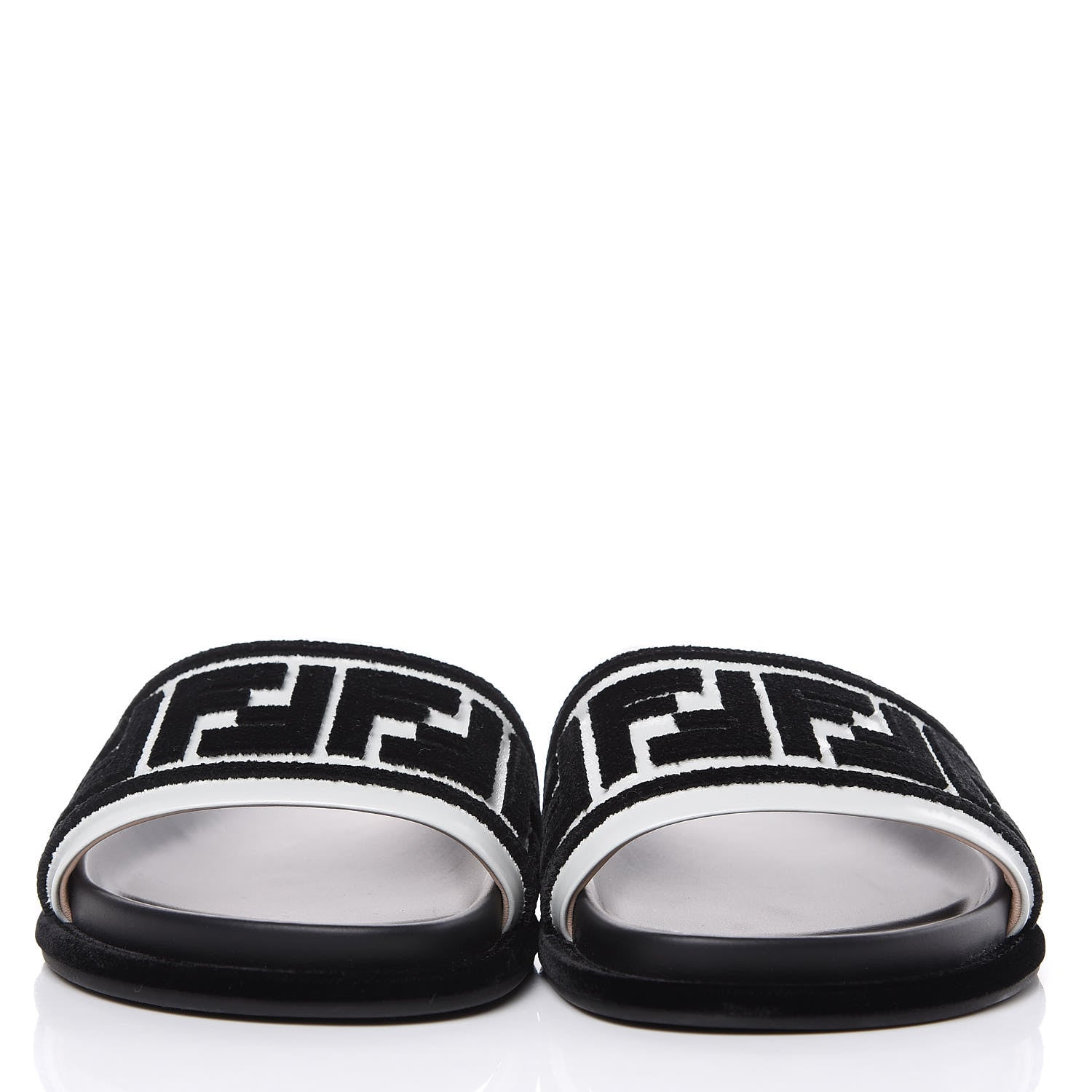 Fendi Velvet FF Reloaded Slide Sandals 38.5 Black White 2 of 10