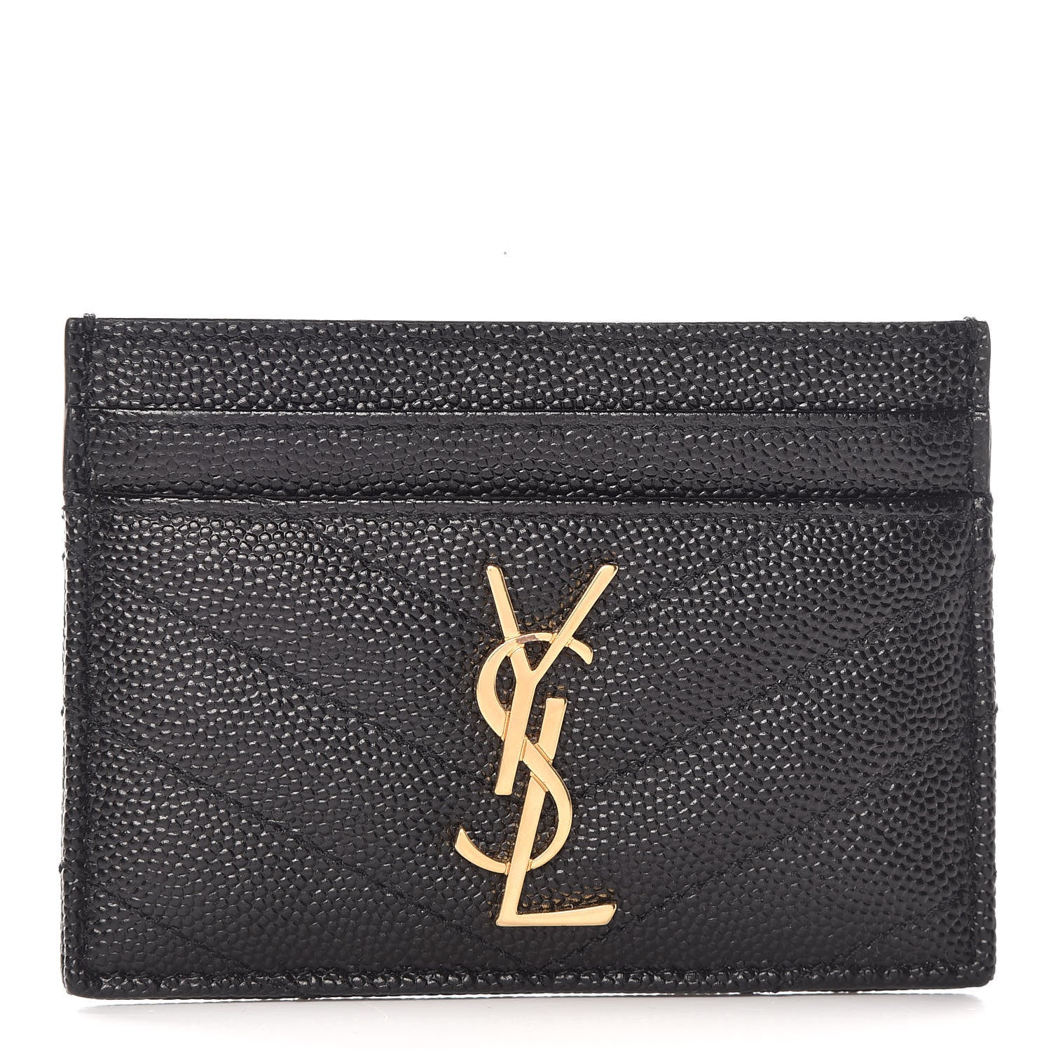 Saint Laurent Grain De Poudre Matelasse Chevron Monogram Credit Card Case Black 1 of 8